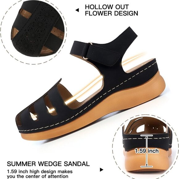 Women's Closed Toe Wedge Sandals Summer Dressy Casual Comfortable Slip On - Picture 2 of 6